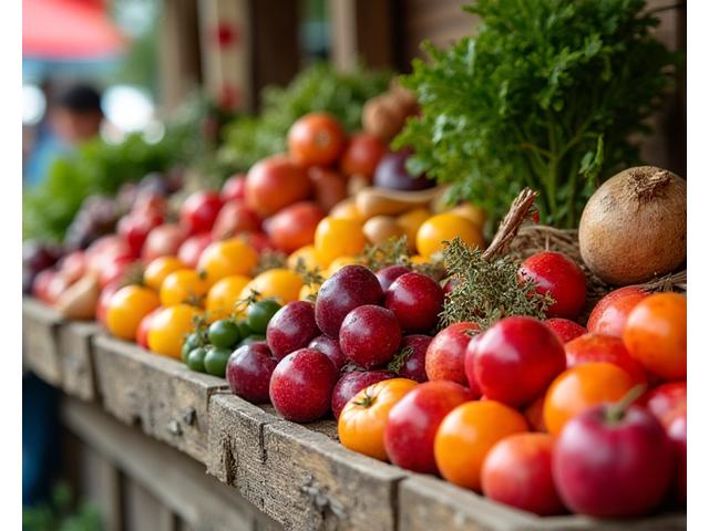 Čerstvá lokální zelenina a ovoce na farmářském trhu