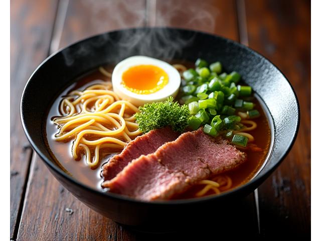 Domácí hovězí ramen s vajíčkem a zeleninou