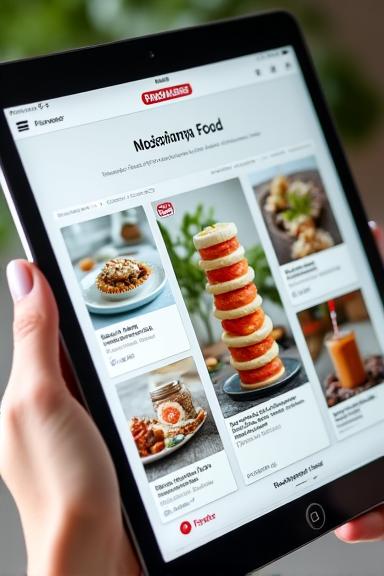 Tablet se zobrazeným Pinterestem plným inspirativních food fotografií.