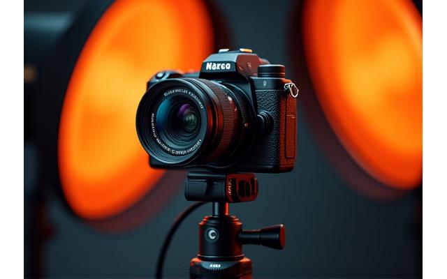 Profesionální fotografické vybavení pro food fotografii, zahrnující fotoaparát, objektivy a studiová světla.